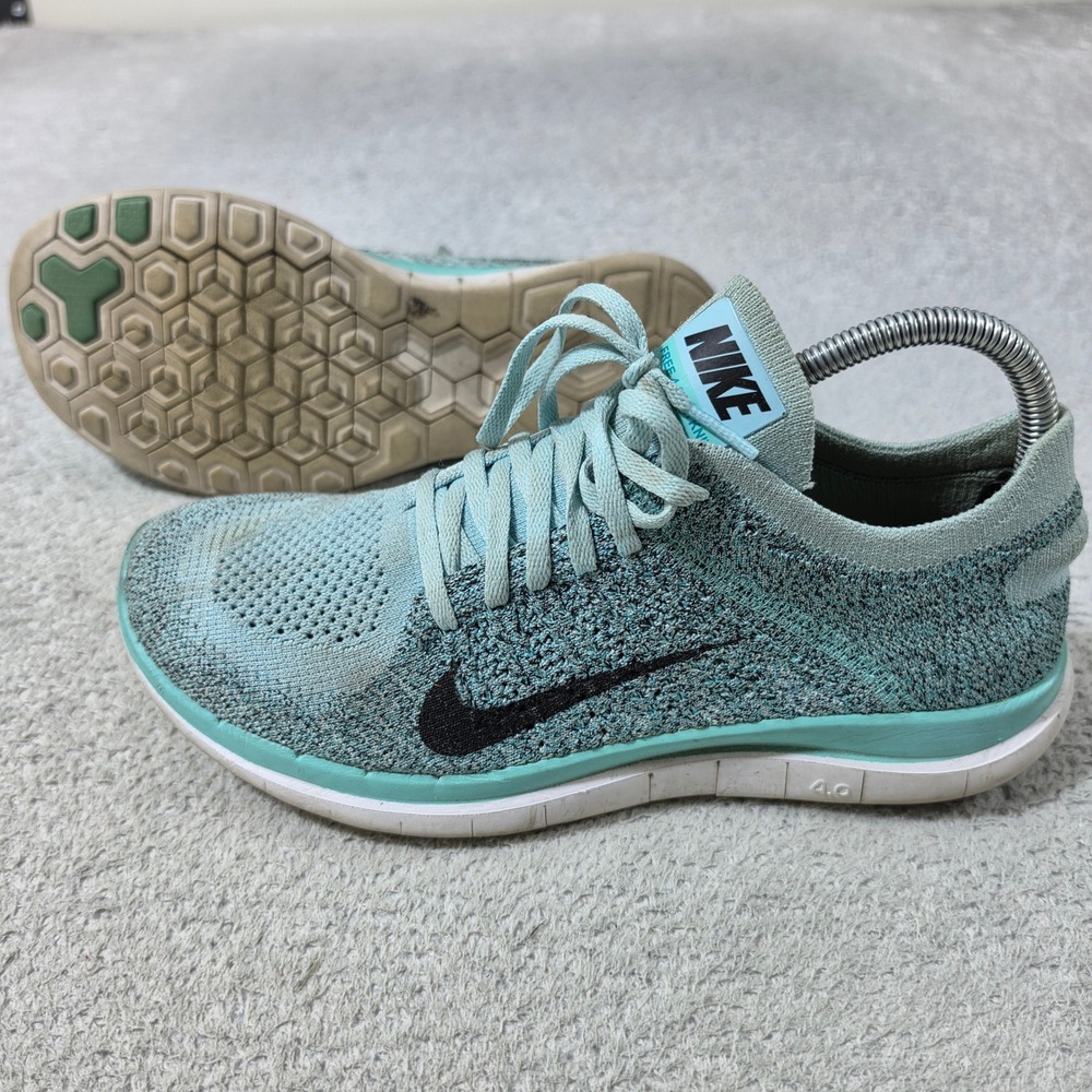 Nike Free 4.0 Flyknit Running Shoes Womens 9.5 Aqua Blue Black 631050-403